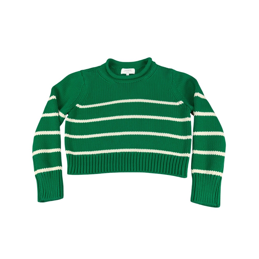 La Ligne"Sakara" Mini Marina Sweater Green White Striped Cotton  Size Larg